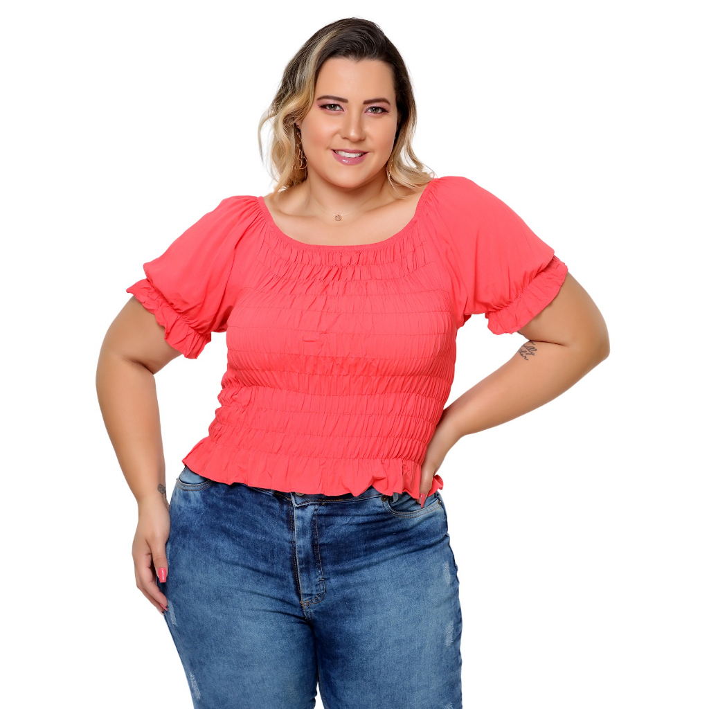 blusa Elastex Plus Size Cropped Ciganinha Tamanho Grande Gg Ao G146 ao 52 COD:B10 em Oferta na Shopee