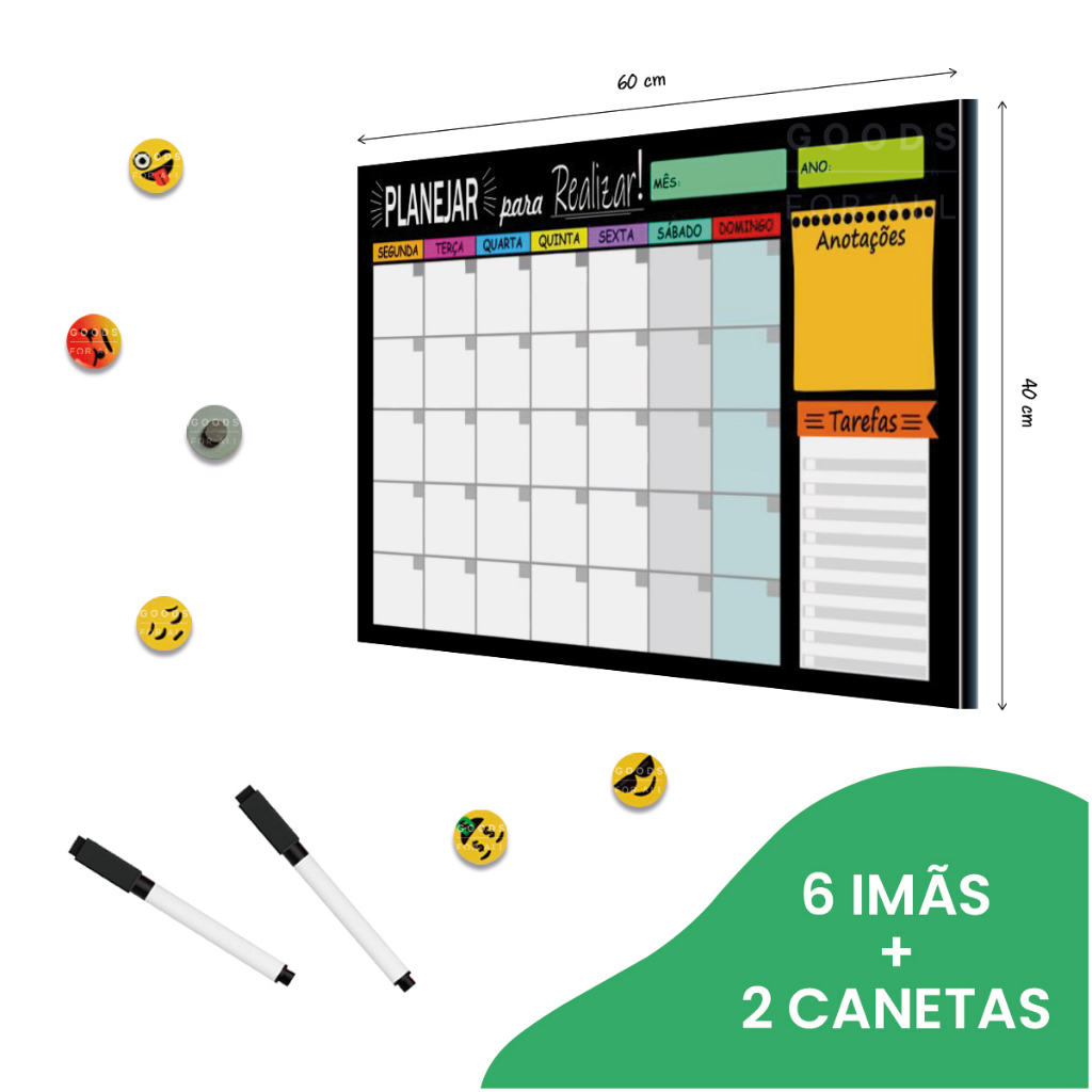 Quadro Planner Lousa Magnética de Anotações 40x60cm Planejamento Semanal Colorido + 6 imas e 2 Canetas com Apagador em Oferta na Shopee