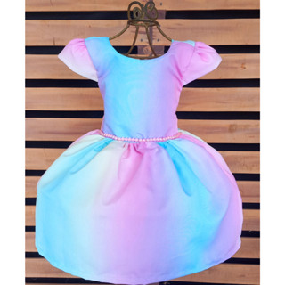 Vestido Luxo Infantil Temático Arco- iris Super Lindo Unicornio degrade