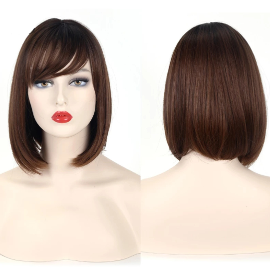 Peruca Orgânica Curta Lisa Com Franja castanha + Touca Wig! em Oferta na Shopee