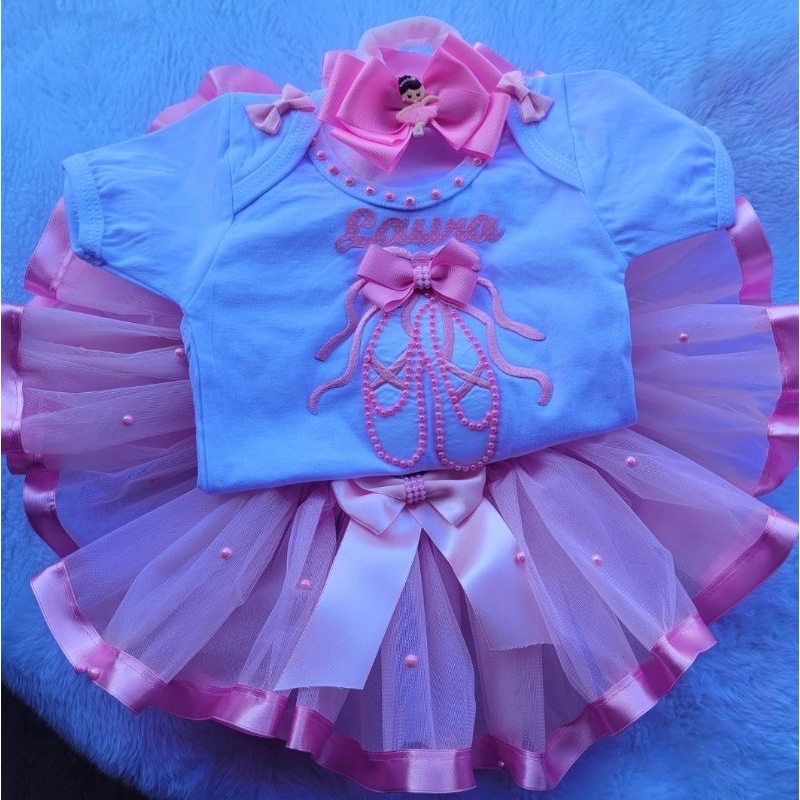 Fantasia Bailarina Rosa Bebê Body + Saia E Faixa de bebê tutu rosa