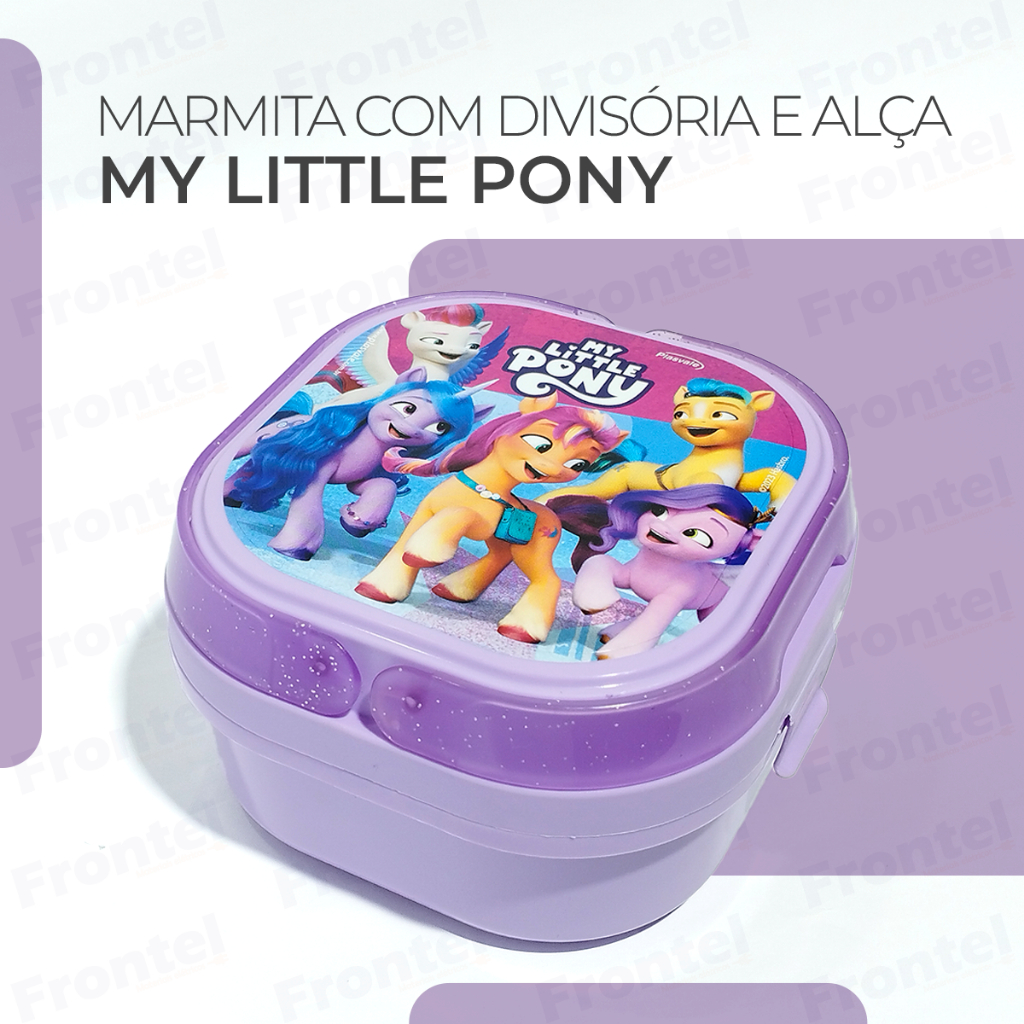 Marmitinha Kids Pote Com Alça e Divisória Escolar Lanche Plasvale Transformers My Little Pony Lancheira Fitness potinho recreio intervalo doce salgado