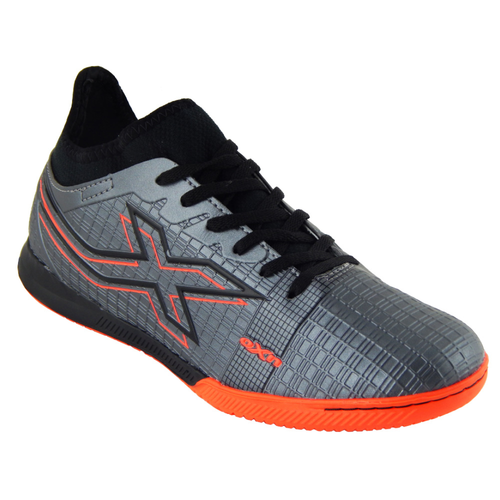 Chuteira de Futebol Oxn Velox IV Neo Futsal Profissional Produto Original Cinza Laranja Neon Indoor Quadra Salão Envio Imediato