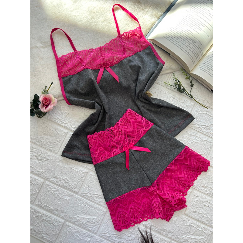 Camisete Conforto Baby Doll Renda Short Doll Feminino Pijama modelo lorena