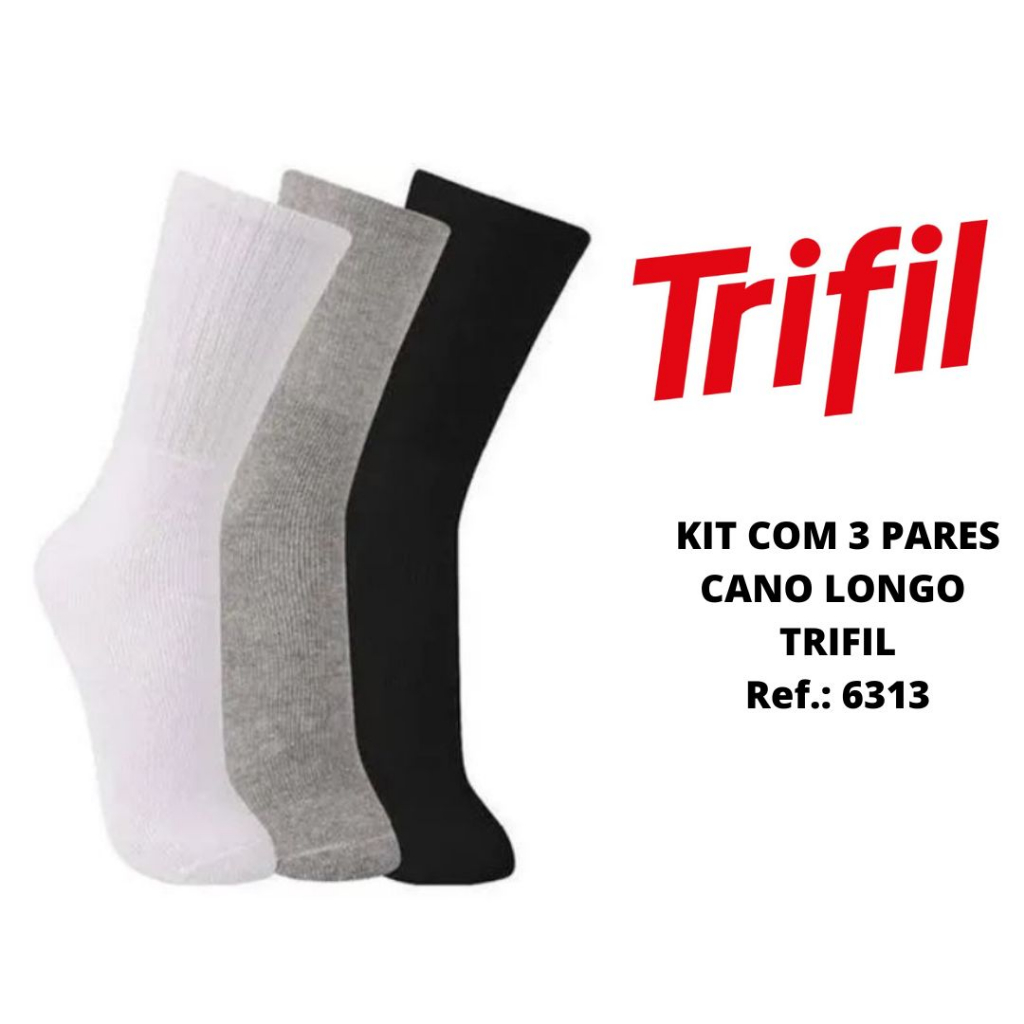 Kit c/ 3 pares Trifil cano longo esportiva algodão cano alto Ref.: 6313 em Oferta na Shopee