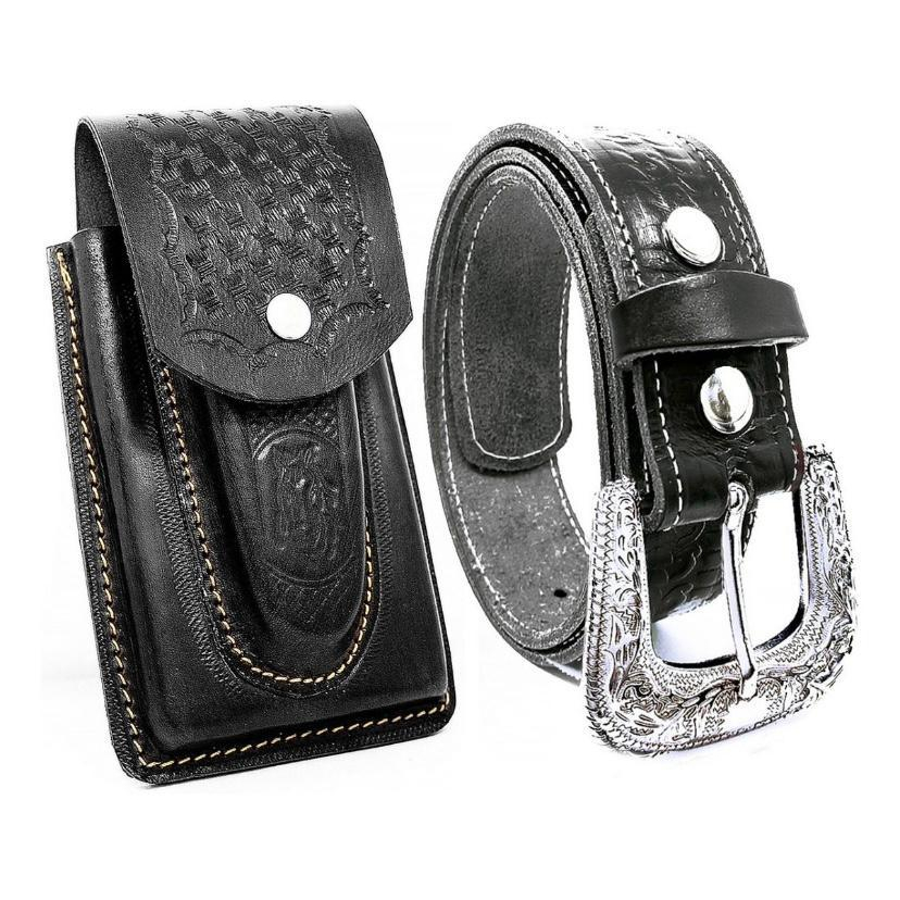 kit cinto de couro + bainha porta celular e canivete.