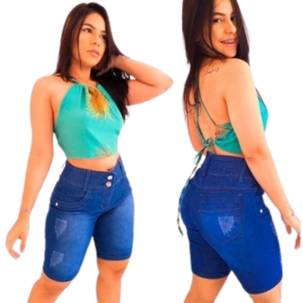 Bermuda Jeans Feminino bermuda destroyed Jeans curto com Lycra Short Curto Jeans Feminino Jeans Luxo