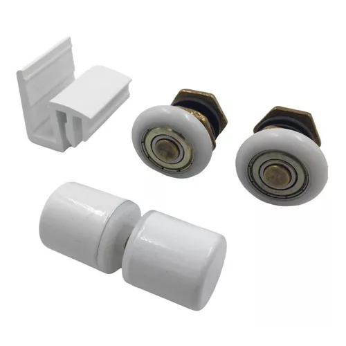 Kit Reparo Manutenção Box de Banheiro Frontal Roldana Puxador Guia Vidro Blindex 8mm Branco