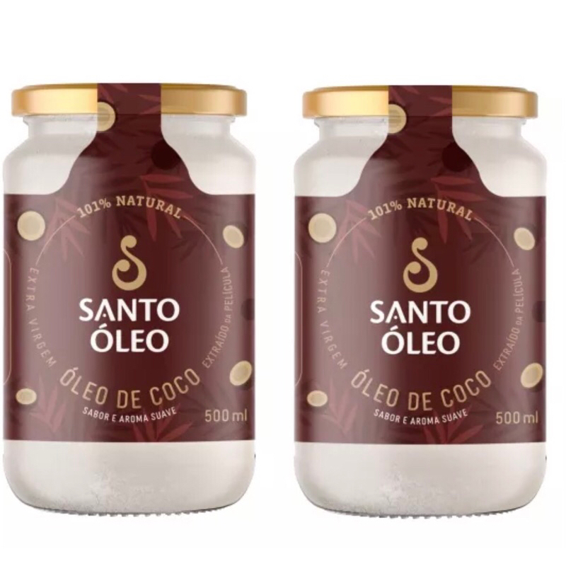 Óleo de Coco Extra Virgem (kit c/02) Gourmet da Película 500ml Santo Óleo em Oferta na Shopee