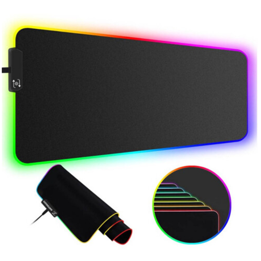 Mousepad Gamer Mouse pad Extra Grande 80x30cm Borda LED RGB 80x30cm USB Speed Preto Liso 11 Modos