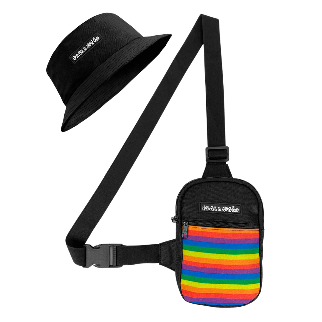 Shoulder Bag Mini Bolsa Transversal Necessaire Basica + Chapeu Bucket Pega a Visão LGBT