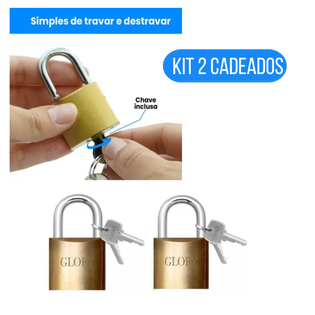 Imagem Kit 2 Cadeados Aço P/ Malas, Armários, Gavetas 25MM Envio Imediato