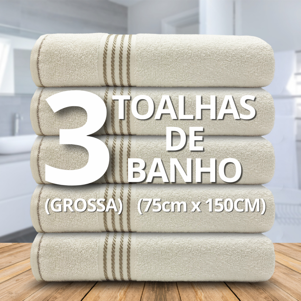 Kit 3 Toalhas de Banho Quasar Grossa e Grande Branca 410g/m2 - 75x150cm - 100% Algodão Menor Preço Disponível