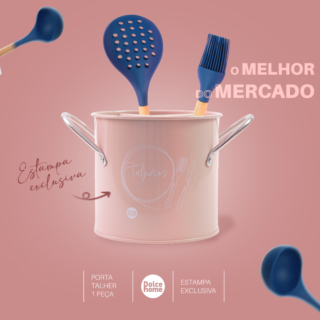 Suporte Organizador Porta Talheres Rosa -metal - Dolce Home em Oferta na Shopee
