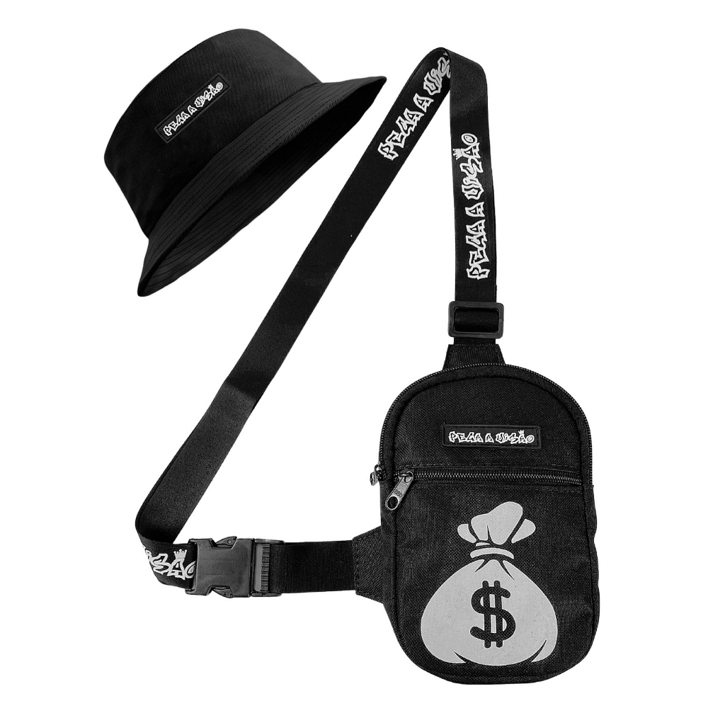 Shoulder Bag Mini Bolsa Transversal Necessaire Basica + Chapeu Bucket Pega a Visão Saquinho Dinheiro