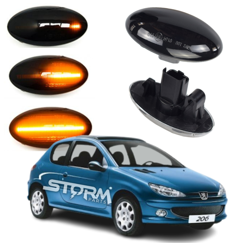 Par de Seta Pisca Dinâmica Peugeot 206 lâmpada Led para-lama led sequencial preto fume lanterna sinal repetidor