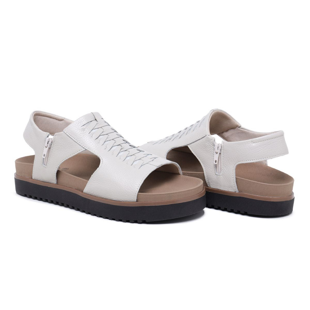 Sandália Com Ziper Salto Baixo Em Couro Confort Chinelo Conforto Anatomico Ortopédica