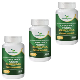 Kit 03 ora pro nóbis + cúrcuma + gengibre 120 comprimidos cada 630mg