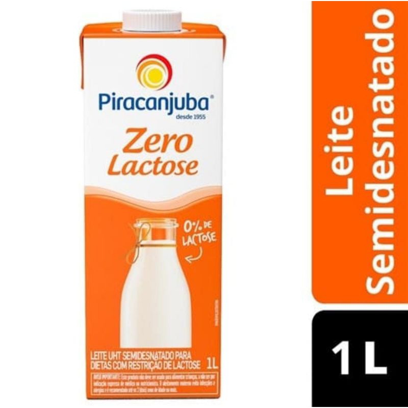 LEITE UHT SEMI DESNATADO ZERO LACTOSE PIRACANJUBA CAIXA COM TAMPA 1 LITRO KIT COM 3 UNIDADES