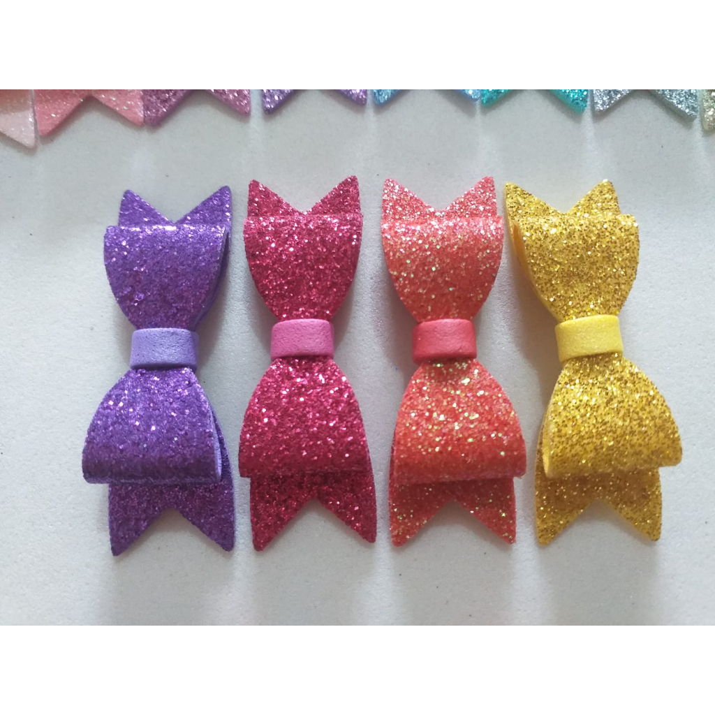 Laço Eva Glitter 5,5 Cm aplique Bolo Fake 15 e 30 Unidades