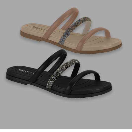 Sandália Feminina Confortavel Rasteira Slide Brilho Strass 03 tiras Beira Rio 8507.104