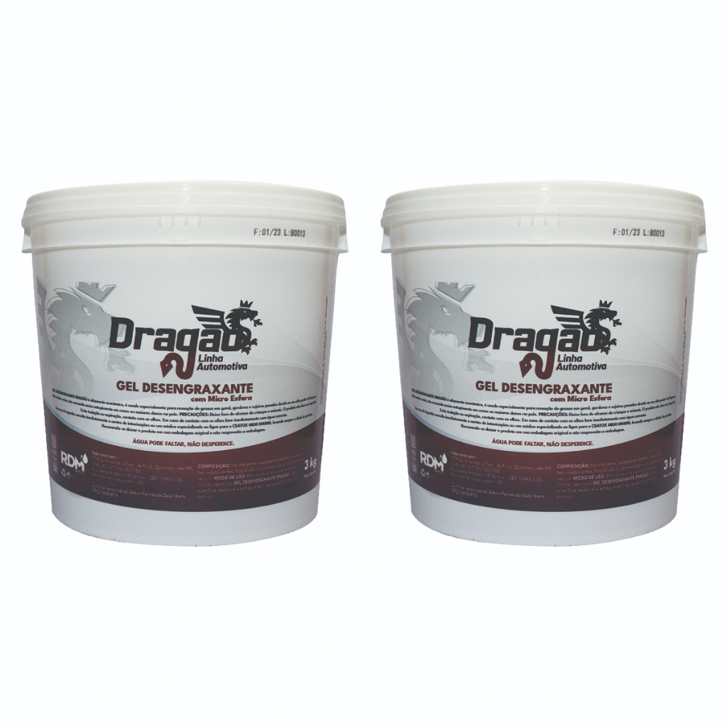Kit 2 Pasta Sabão Gel Desengraxante Biodegradável Branco Dragão Para Lavar Mãos 3kgs