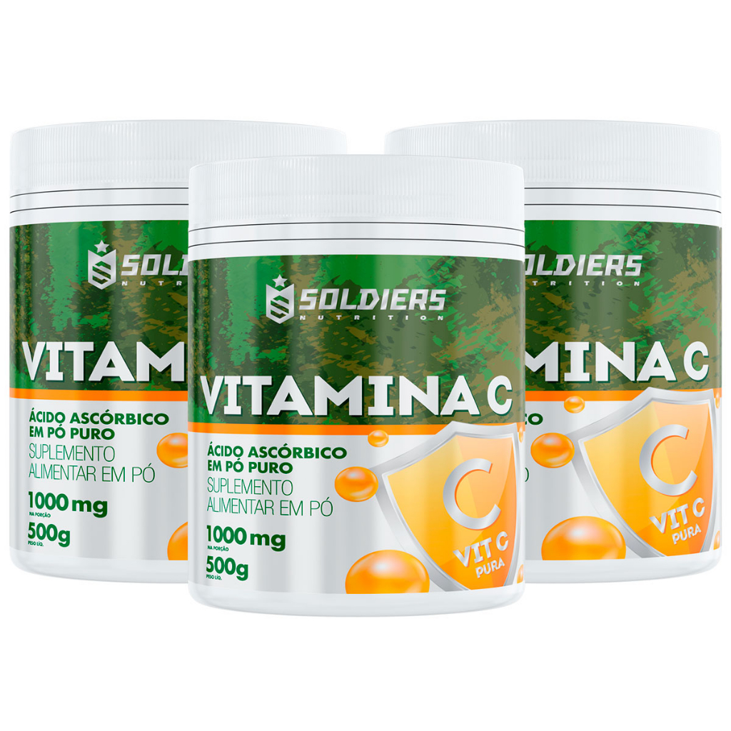 Kit: 3x Vitamina C 500g Soldiers Nutrition Saúde