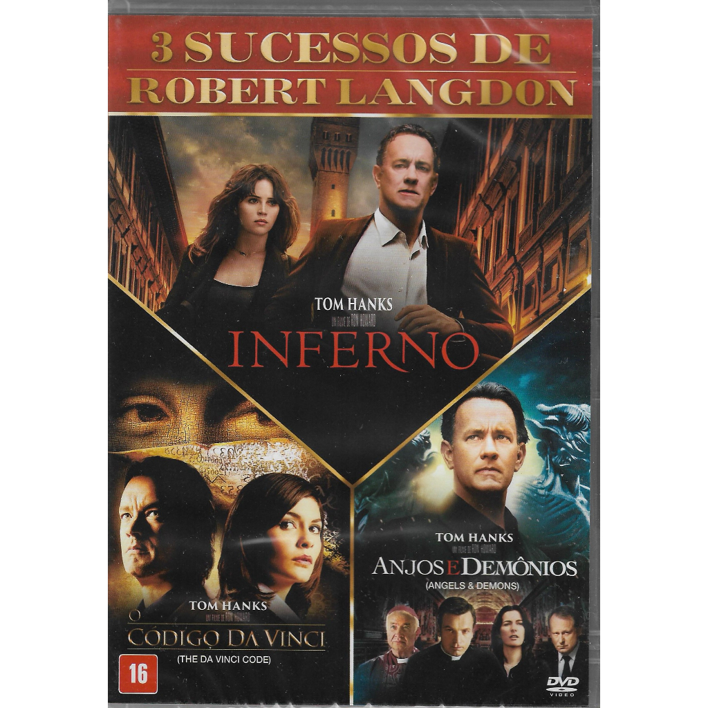 DVD 3 Sucessos de Robert Langdon: Inferno + Anjos e Demônios + O Código Da Vinci - Box com 3 Discos - Novo Lacrado