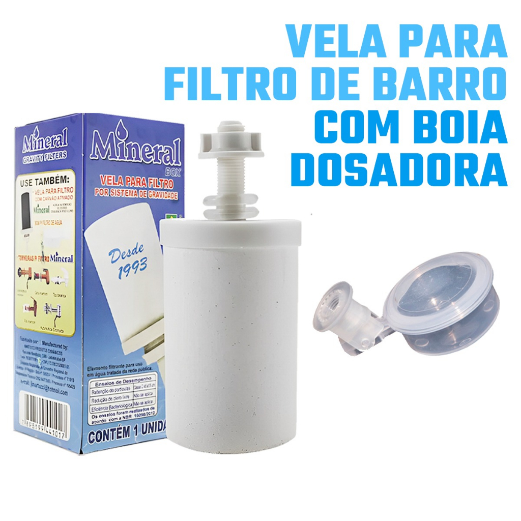 Vela Mineral Tradicional para Filtro De Água de Barro e Acrílico e Bóia Dosadora