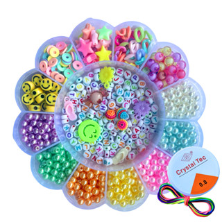 Kit Miçangas Infantil Maleta Pulseiras 1850 Pçs e Leve Fio de Silicone + Fio Cetim Colorido