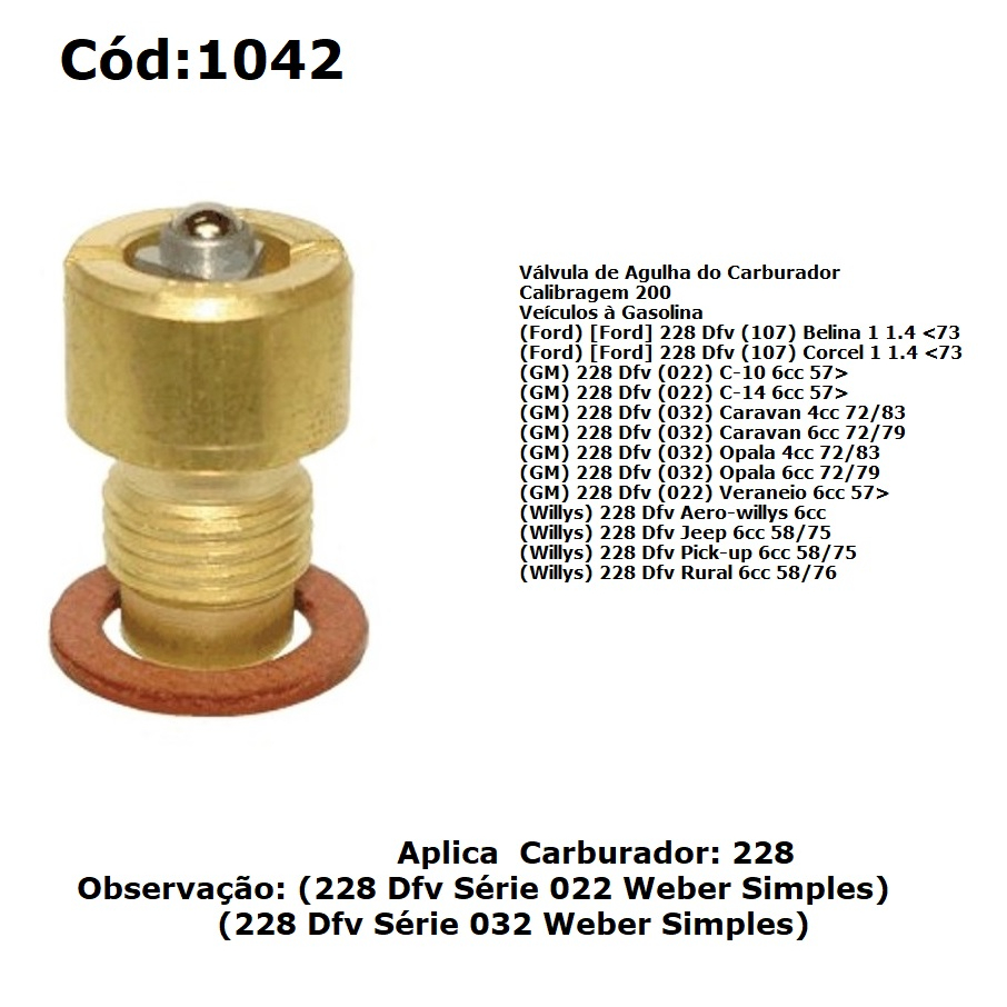 Válvula Boia Agulha Carburador 228 Opala Corcel Ds1042