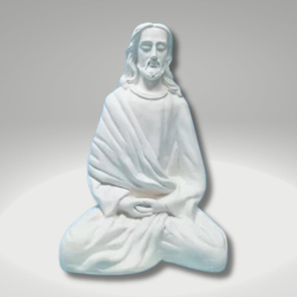 Escultura Jesus Meditando 22CM Gesso Cru | Peça Jesus Cristo Fé Cruz