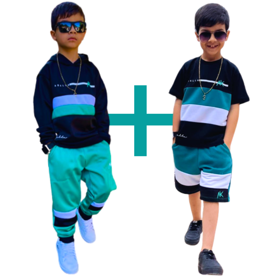 Conjunto Infantil Masculino Camiseta Verão Juvenil Casaco Inverno 4 Peças Lançamento