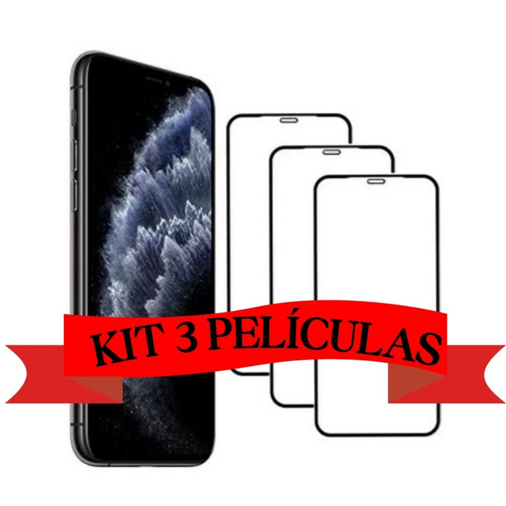 KIT 3 Películas de Vidro 3D/9D IPhone 11 XR 6 7 8 10 12 8plus 13 14 15 Pro Max 16 Pro Max Plus 16e em Oferta na Shopee