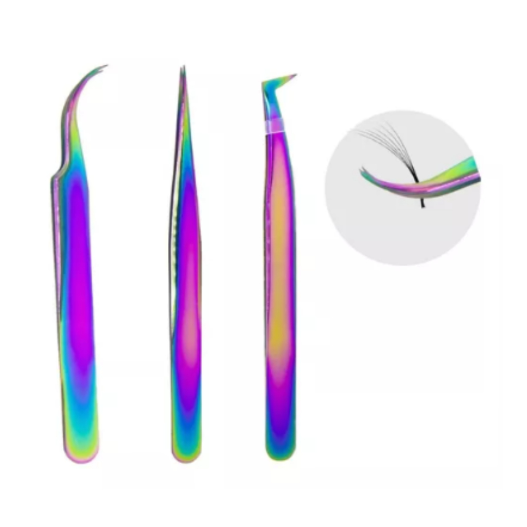 Kit 3 Pinças Curva Curvada Reta Extensão De Cílios Fio A Fio