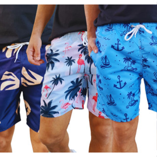 Kit 2 Shorts de Praia Masculinas Estampadas Coloridas Mauricinho Moda com Cordão com Bolso