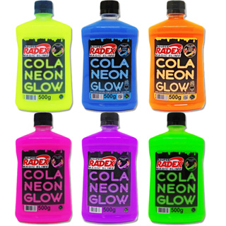 Cola para slime cores Neon Glow Radex com 500g, brilha na luz negra em Oferta na Shopee