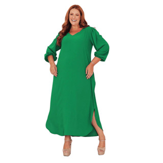 Vestido Feminino Longo Plus Size Tamanho Grande Duna Fenda Lateral Manga Longa Soltinho Tendência o Ano Todo Instagram TikTOK