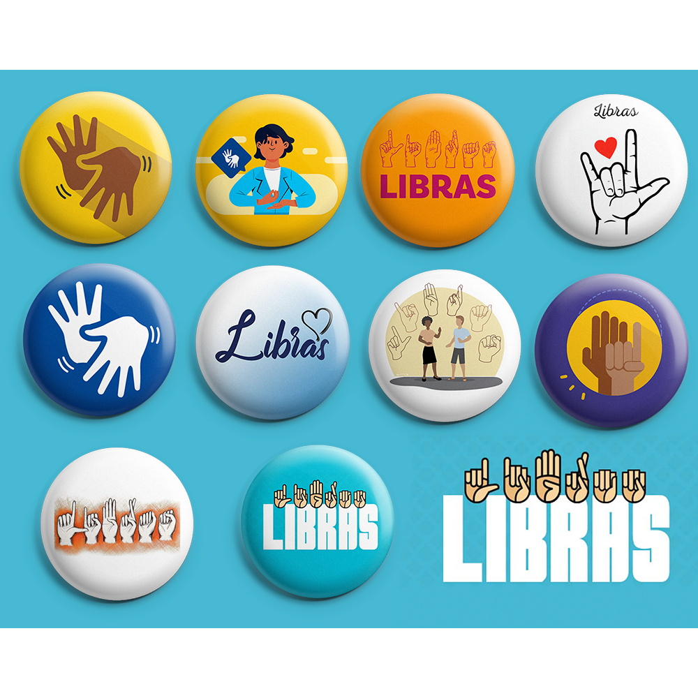Bottons Libras / Língua Brasileira De Sinais - Botum / Boton / Broche (3,5cm - 4,5cm) em Oferta na Shopee