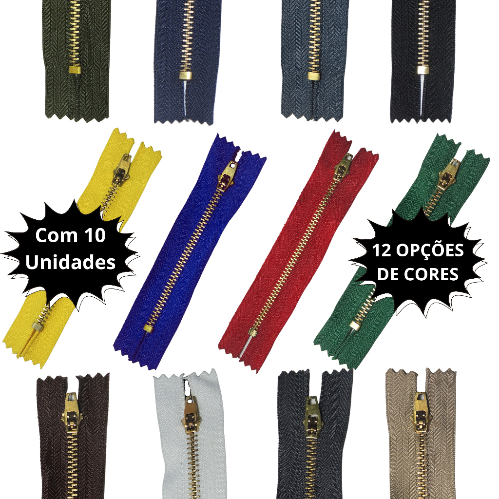 Zíper de Metal Reforçado Fixo Com Trava de Segurança 10, 12, 15 e 18cm c/10 unidades Zíper Jeans em Oferta na Shopee