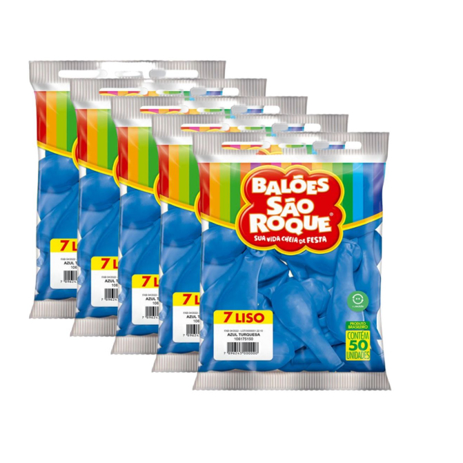 Kit Balão São Roque Nº7 Azul Turquesa 250 Unidades Festa