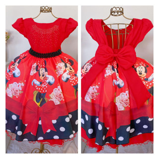 Vestido infantil Minie Vermelha aniversário Luxo