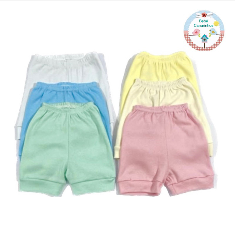 Shorts de Algodão Suedine para Bebês.  Cores Variadas. Tamanhos P M G