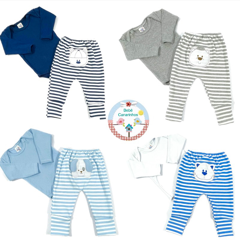 Conjunto Body e Mijão Pé Reversível com Bordado 100% Algodão Suedine para bebês P M G. Meninos em Oferta na Shopee