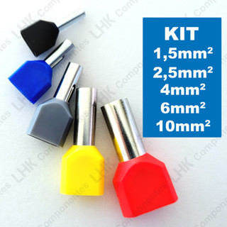 Kit Terminal Tubular Ilhós Pré isolado DUPLO 1,5mm 2,5mm 4mm 6mm 10mm em cores padrão