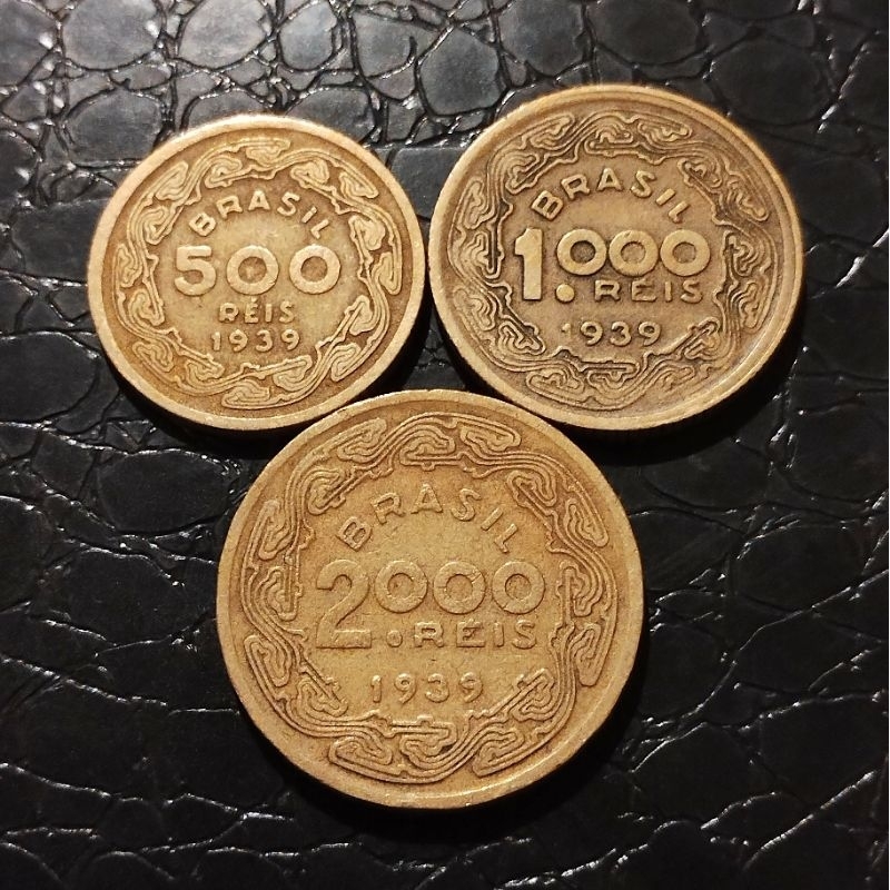 Moedas ano 1939 Brasileiros Ilustres 500, 1000 e 2000 Réis Machado de Assis, Tobias Barreto e Floriano Peixoto