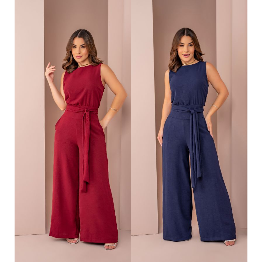 Conjunto Pantalona Calça Pantalona e Blusa Regata com Amarração Frontal em Oferta na Shopee