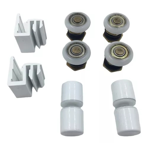 Kit Reparo Manutenção Puxador Guia Roldana Box Canto Vidro Blindex 8mm Branco