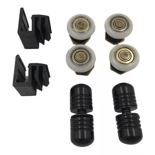 Kit Reparo Puxador Guia Roldana Box Canto Vidro Blindex 8mm Preto