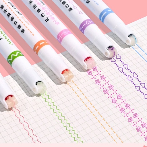 Caneta De 6 Peças Esboço De Flor Conta Manual Linha Dupla Onda Colorful Student Highlighter